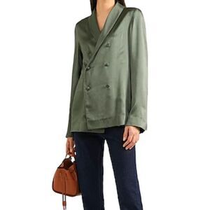 Asceno Green Silk Double Breasted Oversized Blazer | Size M